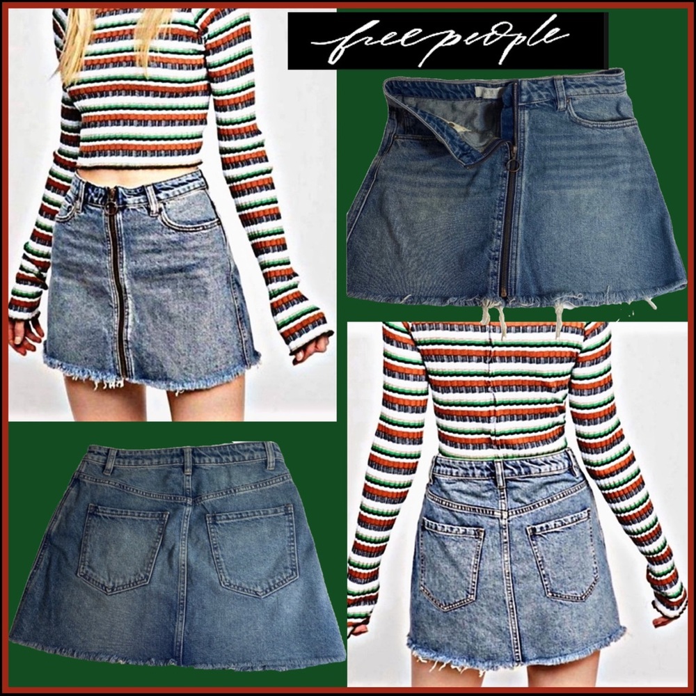 FREE PEOPLE ZIP UP BOHO DENIM SKIRT Sz 27 - Picture 4 of 13